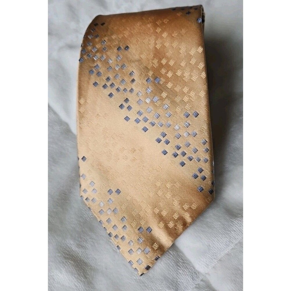 Paul Dione  100% Silk  Modernistic/Impressionist‎ Blue & Gold Checked Necktie